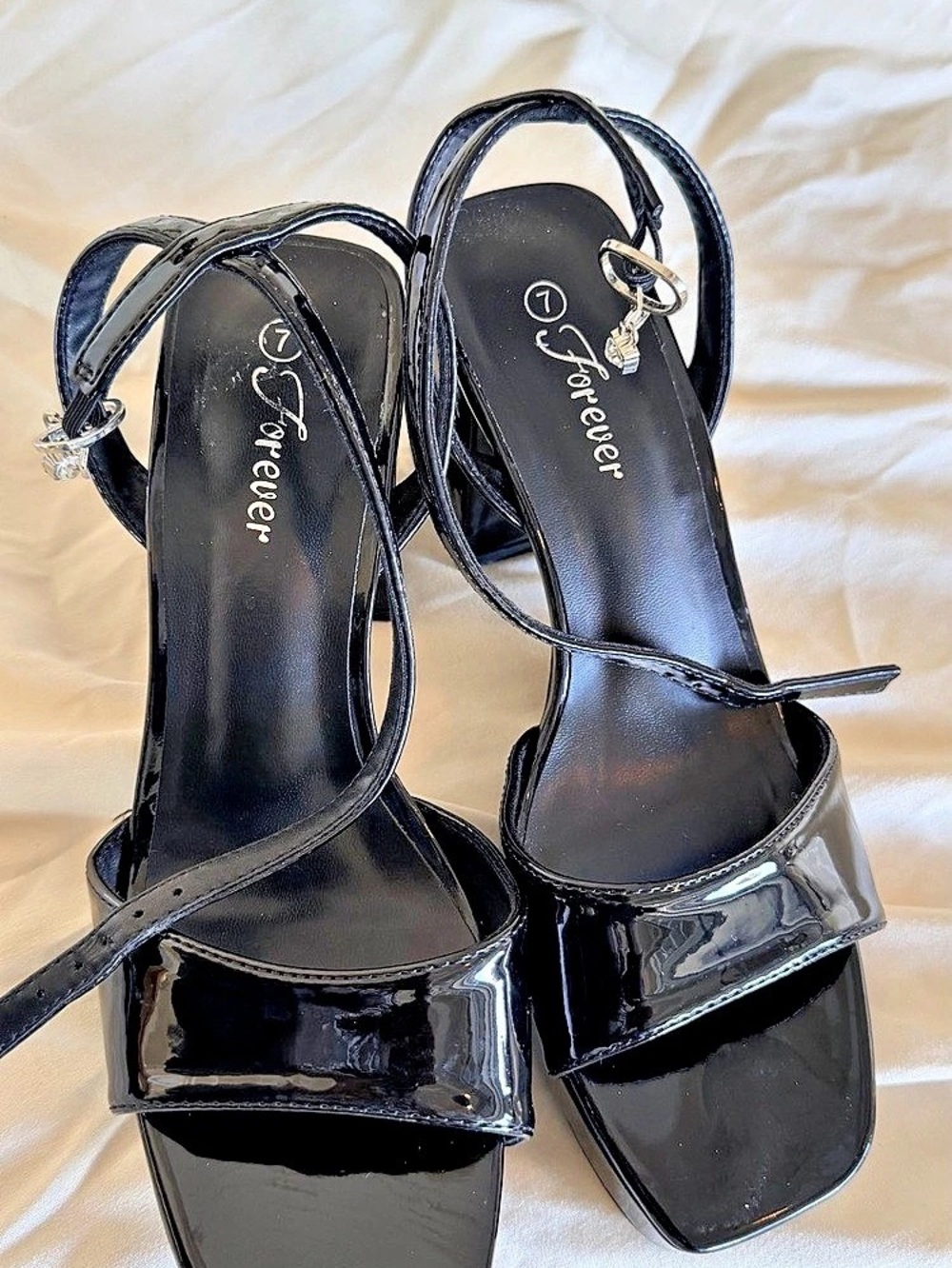Forever Black Patent Block Heel Sandals